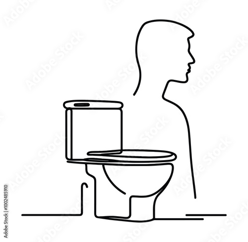 Minimalist line art of a person and toilet symbolizing hygiene and bathroom essentials