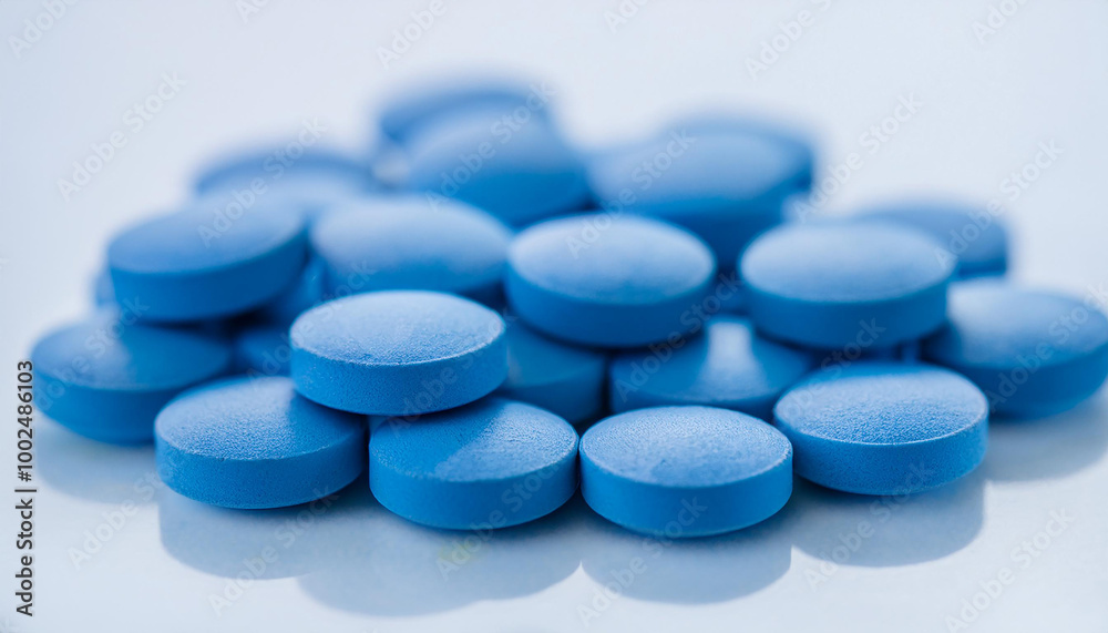 Heap of blue pills. Prescription drug. Vitamins or supplements. Painkiller, medication, health care Heap of blue pills. Prescription drug. Vitamins or supplements. Painkiller, medication, health care