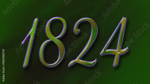 3D green with blue border design of number 1824 on green background.