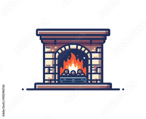 Cozy fireplace illustration with burning firewood  vector design for winter, home decor, and holidays