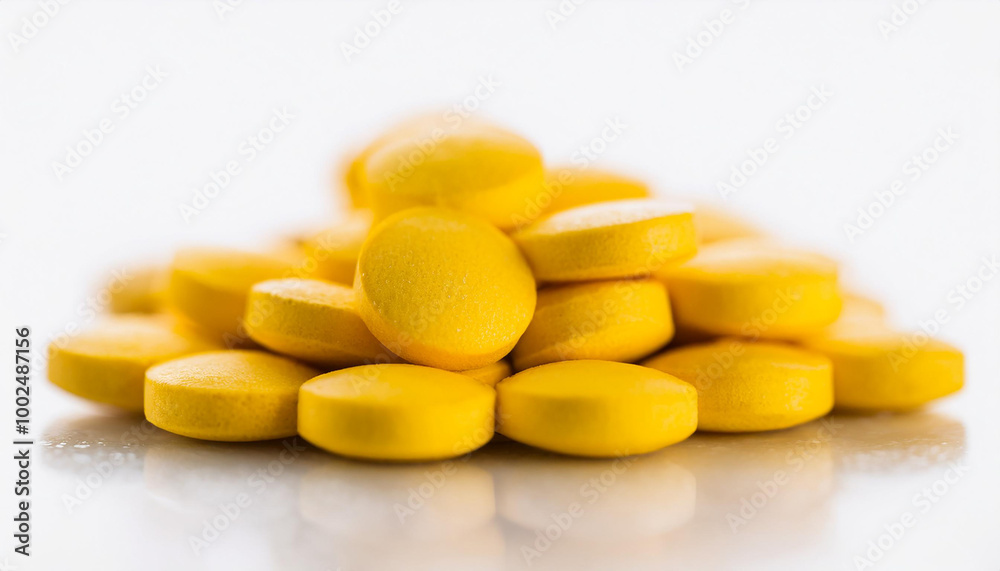 Heap of yellow pills. Prescription drugs. Vitamins and supplements. Painkiller, medication. Heap of yellow pills. Prescription drugs. Vitamins and supplements. Painkiller, medication.