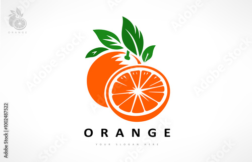 orange fruit and leaf logo vector