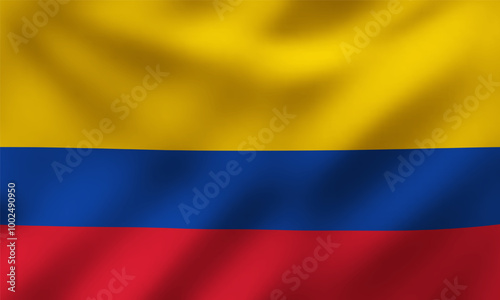 Waving National Flag of Colombia, Vector Illustration