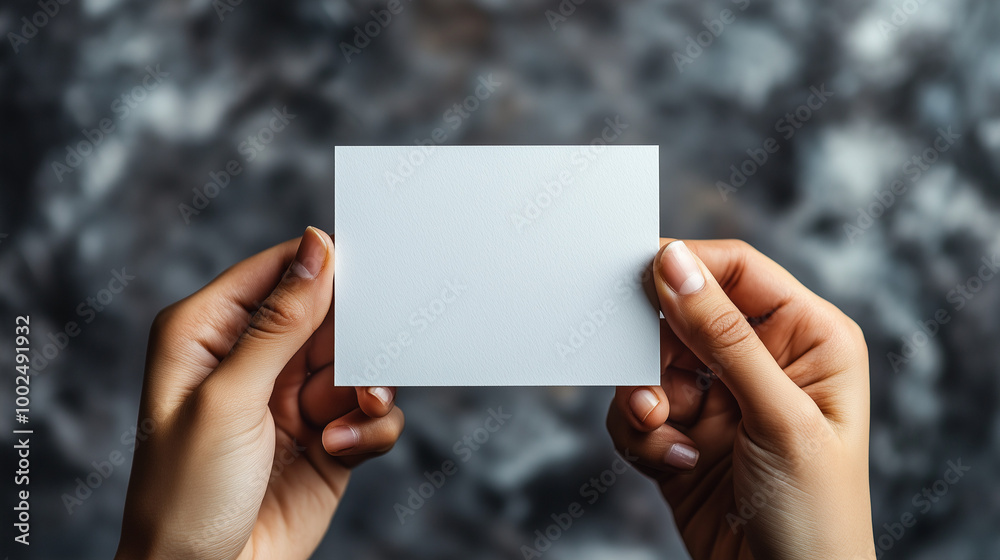 Hands Holding a Blank White Card Against a Textured Background Stylish Mockup for Business Cards Hands Holding a Blank White Card Against a Textured Background Stylish Mockup for Business Cards