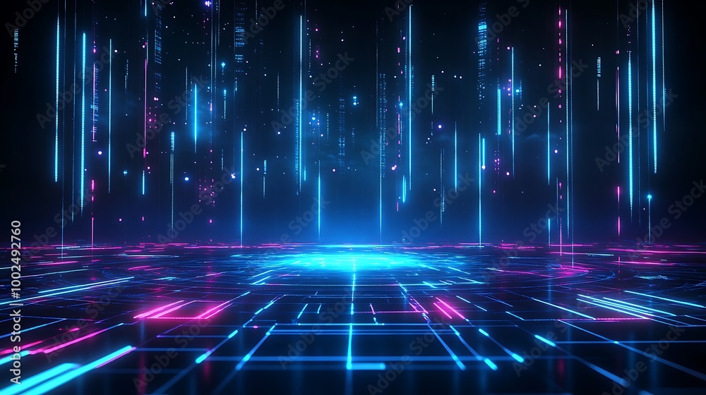 Futuristic digital abstract with neon lights and geometric patterns. Futuristic digital abstract with neon lights and geometric patterns.