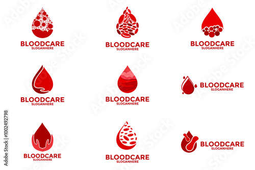 Set of Blood logo vector, Blood care logo design, Drip Blood logo design template