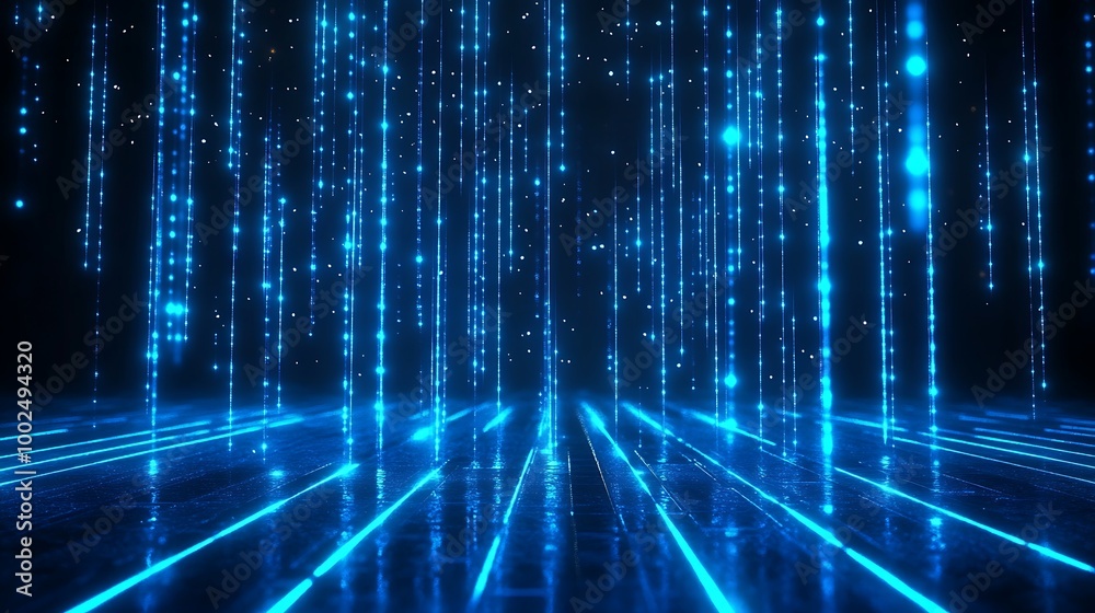 Futuristic digital background with glowing blue lines and particles for virtual reality or sci-fi themes. Futuristic digital background with glowing blue lines and particles for virtual reality or sci-fi themes.