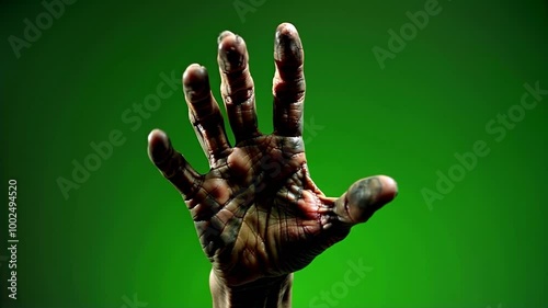 Realistic Zombie Hand Reaching Out on Green Screen Background for Halloween Effects