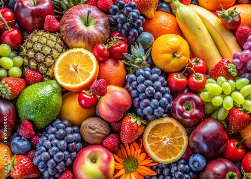A lively backdrop of fresh fruits showcases a vibrant mix of healthy, delicious produce, celebrating nature's colorful A lively backdrop of fresh fruits showcases a vibrant mix of healthy, delicious produce, celebrating nature's colorful