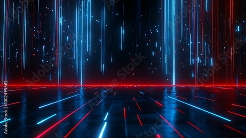 Futuristic digital background with neon lights, creating an immersive ambience of colors and reflections.