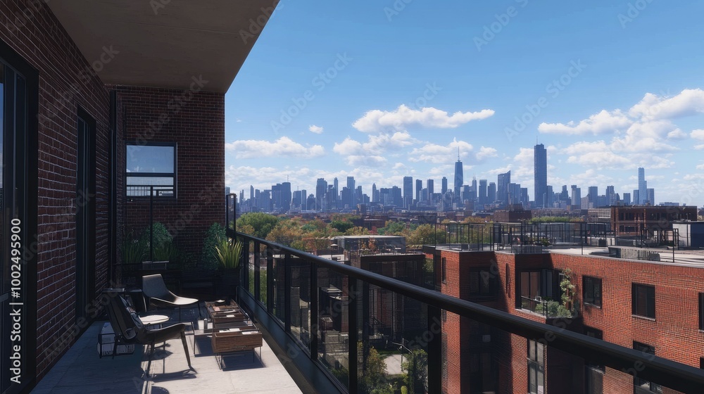 An upscale block of flats, showcasing spacious balconies, a rooftop lounge, and panoramic city views, in a vibrant neighborhood. An upscale block of flats, showcasing spacious balconies, a rooftop lounge, and panoramic city views, in a vibrant neighborhood.
