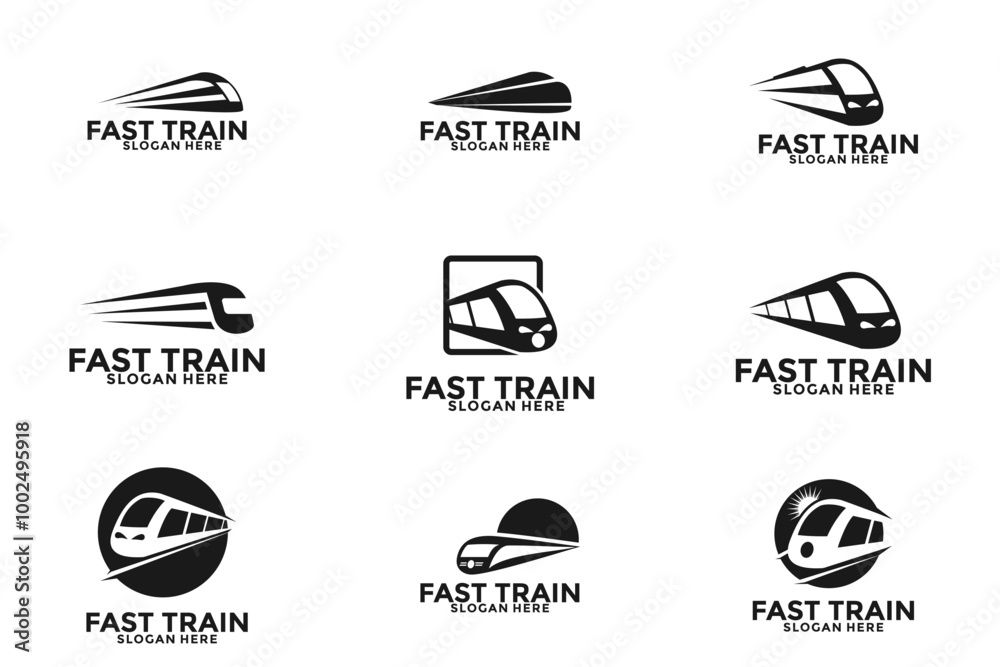 Set of Fast Train simple luxury logo template vector, Train logo original design set, modern railway railroad transport logo design