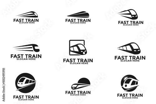 Set of Fast Train simple luxury logo template vector, Train logo original design set, modern railway railroad transport logo design