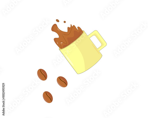 Cup of coffee with coffee beans