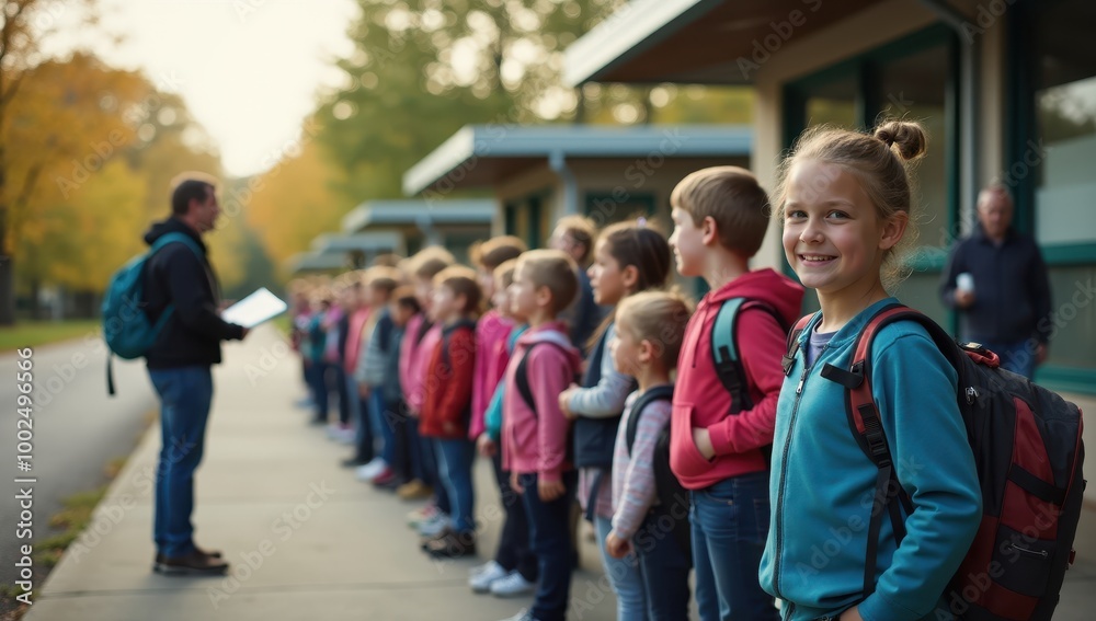 Children lining up outside classroom Children lining up outside classroom