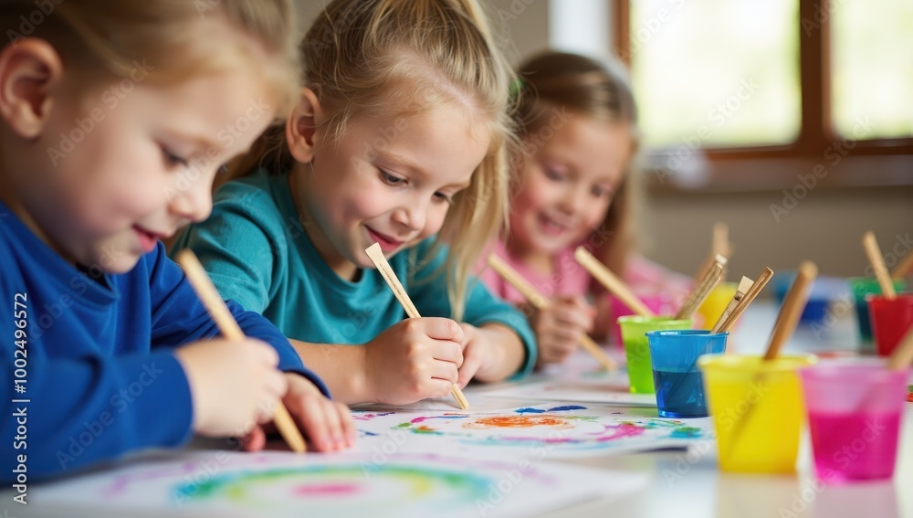 Art class with children painting Art class with children painting