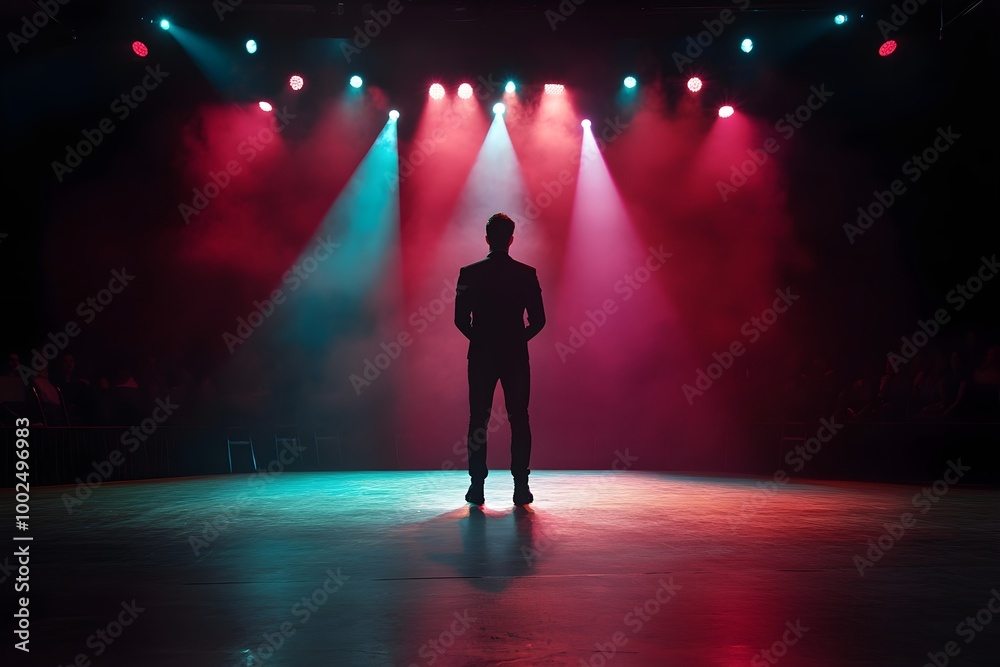 Fototapeta premium A man stands on a stage in front of a spotlight