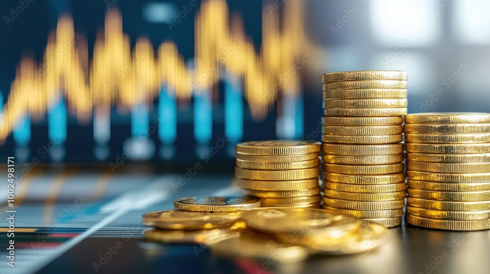 Stack of gold bars and coins next to financial charts, symbolizing wealth, market investments, and economic growth. Stack of gold bars and coins next to financial charts, symbolizing wealth, market investments, and economic growth.