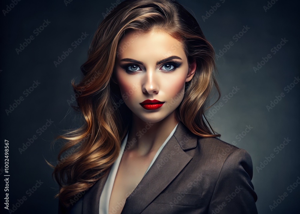 A striking portrait of a self-assured woman in a chic outfit, her captivating expression radiating elegance and allure, A striking portrait of a self-assured woman in a chic outfit, her captivating expression radiating elegance and allure,
