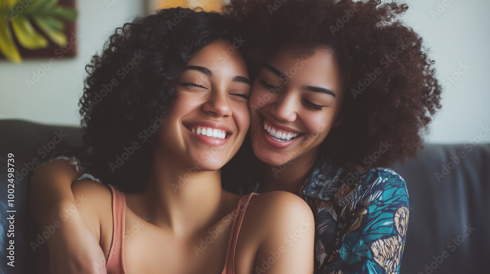 Cheerful couple of lesbian women in love at home
Cheerful couple of lesbian women in love at home