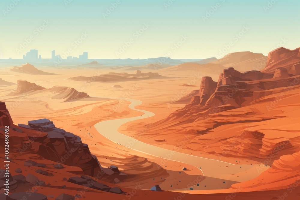 Fototapeta premium empty road in desert landscape illustration