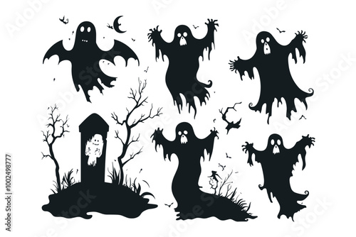 Spooky Ghost Silhouettes in the Night