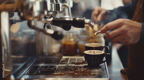 A barista makes espresso.