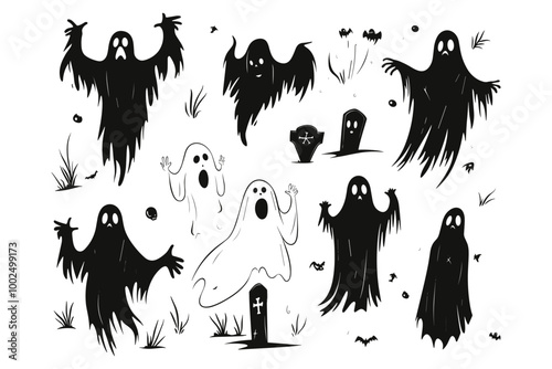 Spooky Ghost Silhouettes in the Night