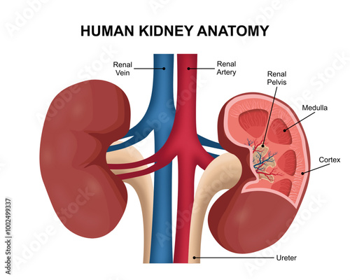 Human Kidney Anatomy Illustration C-Section
