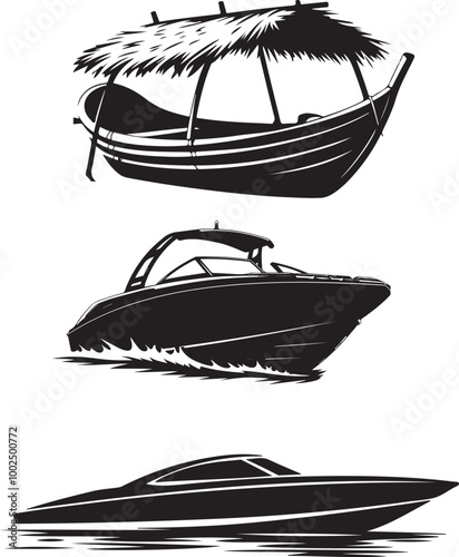  Boat silhouettes vector illustration