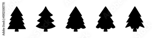 Merry Chrismas tree icon set on gray background vector illustration flat desing