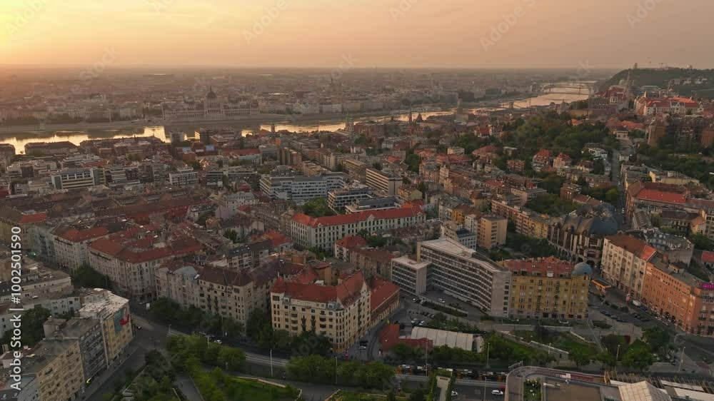 Beautiful Aerial Sunrise in Budapest, Hungary Beautiful Aerial Sunrise in Budapest, Hungary