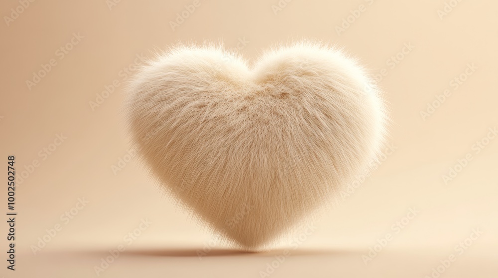 Fluffy heart on beige background, soft texture Fluffy heart on beige background, soft texture