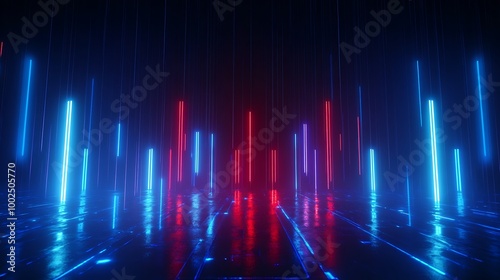 Futuristic digital landscape with neon lights creating a vibrant display. Ideal for tech-inspired designs.