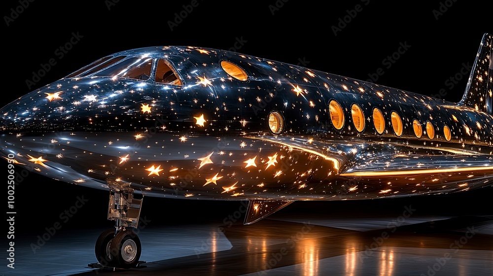 Aircraft decorated with illuminated stars on fuselage Aircraft decorated with illuminated stars on fuselage