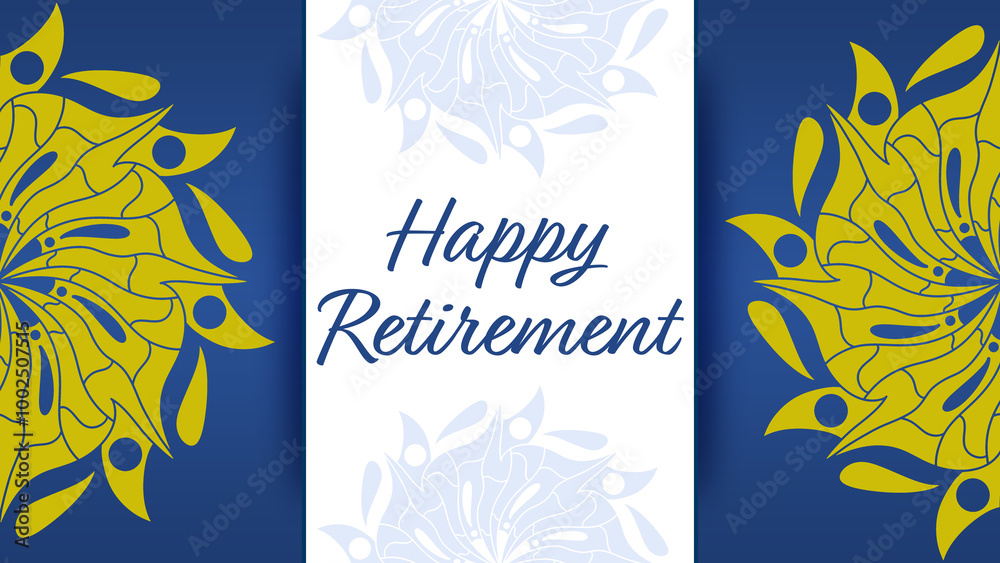 Obraz premium Happy Retirement Mandala Blue Gold Left Right Horizontal Text 