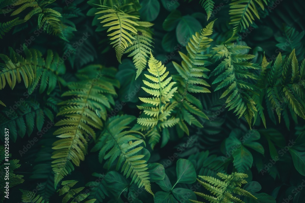 Fototapeta premium Lush Green Fern Leaves with Vibrant Foliage: Botanical Photography for Nature-Inspired Design