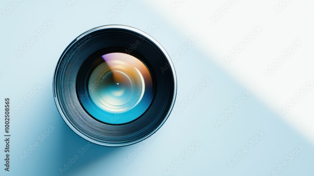 camera lens, photography, creative concept, blue background, modern design, art, close up shot showcasing details, highlights and colors, minimalist style, professional equipment camera lens, photography, creative concept, blue background, modern design, art, close up shot showcasing details, highlights and colors, minimalist style, professional equipment