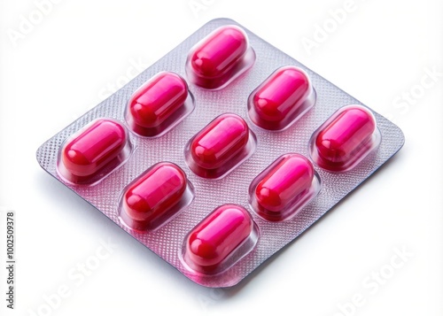 Generic muscle relaxant medication in a blister pack on a white background for healthcare concepts