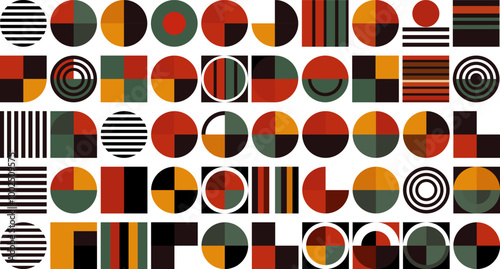 Vintage Geometric Composition Mid Century Modern Circles and Arches On Transparent Background