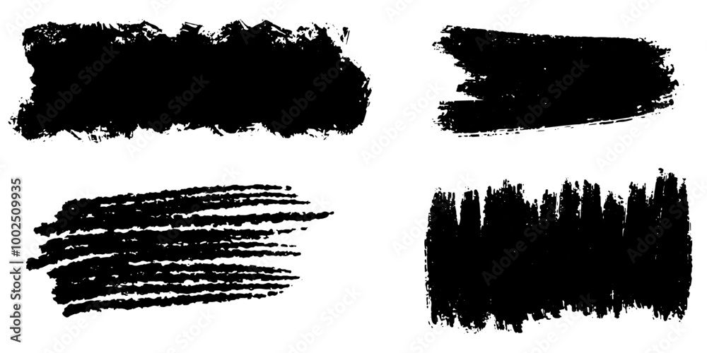 Set of ink brush strokes, brushes, lines, black paint, grungy. hand drawn graphic element isolated on white background. vector illustration.