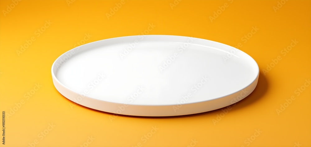 A blank round plate on a vibrant yellow background, with subtle shadows for a bright, cheerful feel A blank round plate on a vibrant yellow background, with subtle shadows for a bright, cheerful feel