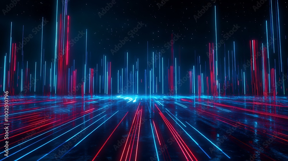 Futuristic neon landscape with glowing lines, creating a vibrant digital city scene. Futuristic neon landscape with glowing lines, creating a vibrant digital city scene.