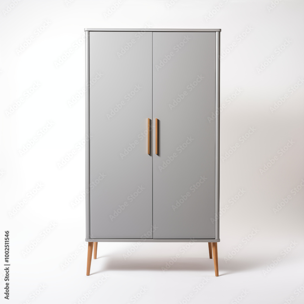 Grey Wooden Cabinet with Two Doors and Wooden Handles Grey Wooden Cabinet with Two Doors and Wooden Handles