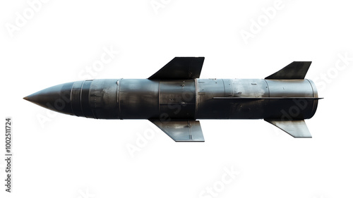 Guided missile rocket which could carry a ballistic tactical nuclear warhead png file cut out and isolated on a transparent background, military weapon stock illustration image