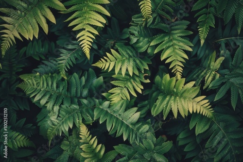 Lush Green Fern Leaves with Vibrant Foliage: Botanical Photography for Nature-Inspired Design