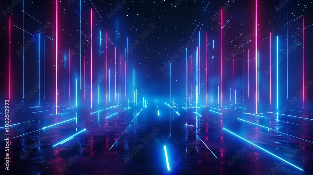 Futuristic neon light installation creating an immersive digital environment with vibrant colors and patterns. Futuristic neon light installation creating an immersive digital environment with vibrant colors and patterns.