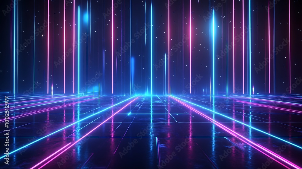 Futuristic neon light grid with vibrant colors, ideal for backgrounds or digital compositions. Futuristic neon light grid with vibrant colors, ideal for backgrounds or digital compositions.
