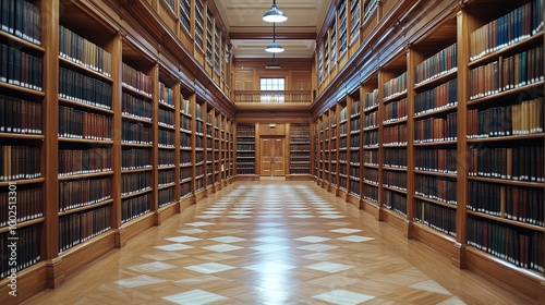 law office library with rows of legal books and references arranged on bookshelves, providing essential resources for legal professionals photo