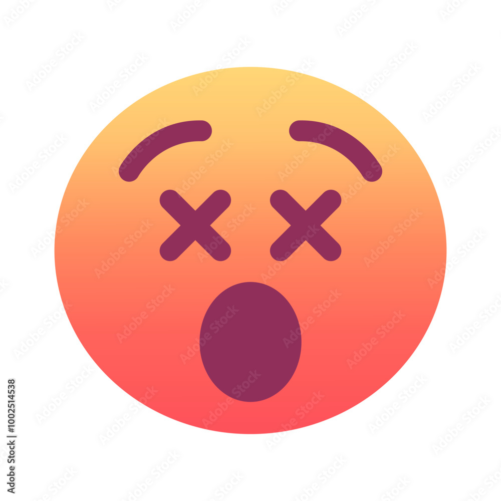 Face with crossed-out eyes emoji icon. Trendy colors, popular element representing exhaustion or disinterest, commonly used in social media. Emoticon, isolated element. Face with crossed-out eyes emoji icon. Trendy colors, popular element representing exhaustion or disinterest, commonly used in social media. Emoticon, isolated element.